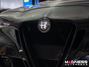 Alfa Romeo Emblems + Badges + Wheel Caps Kit - Black - "Alfa Romeo" + "Sportiva" Emblems + 2 AR Badges + 4 Center Caps